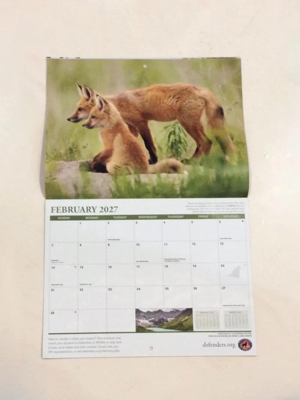 Defenders of Wildlife 2026-2027 Eighteen-Month Calendar